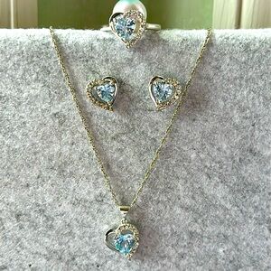 🆕 Sterling Aquamarine & Lab Created White Sapphires Jewelry Set